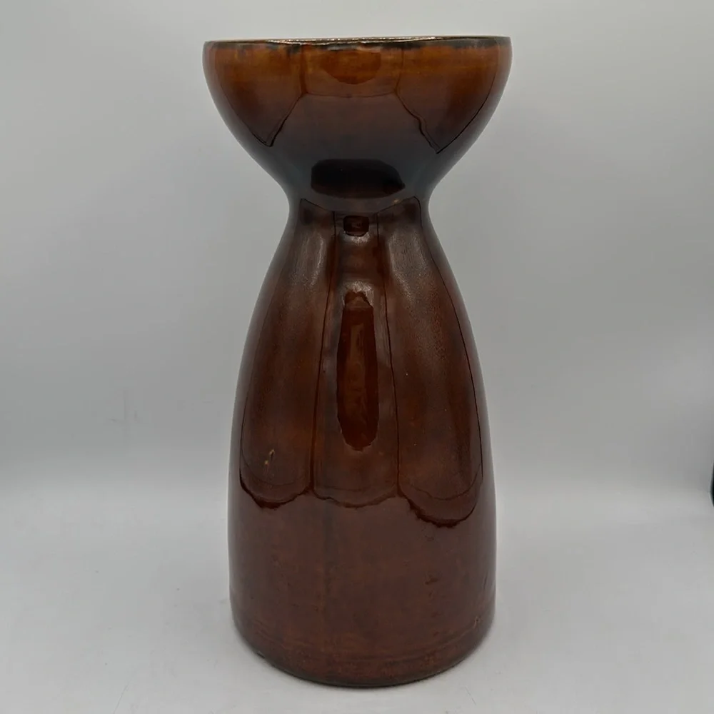 Brown glazed Mid-Century Modern tall ceramic candle holder set